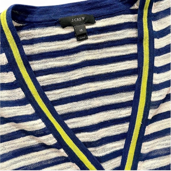 J. Crew Cardigan Striped Sweater | Navy, White, Lime Green | XS - Picture 2 of 7